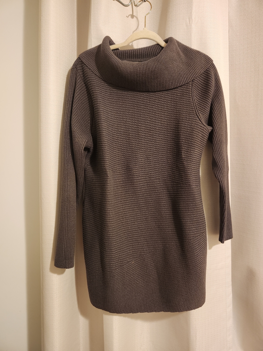 Alfani Petite Brown Shimmer Cowl Neck Sweater Dress, Size Petite Large (P/L)